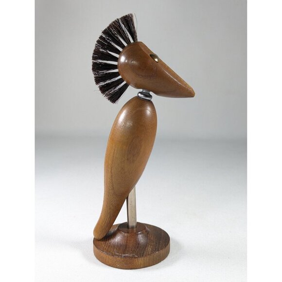 Vintage minimalist wood bird bottle opener, MCM Danish Bird Corkscrew + Bottle - Picture 5 of 10